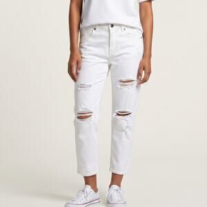 BCBG Jeans Womens Size 25 Cropped White Distressed Denim Ripped Summer Casual